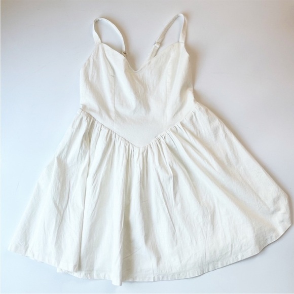NWT Hello Molly Sunbeam Linen-Blend White Mini Dress Crisscross Back Corset - Picture 6 of 13